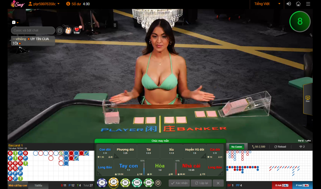 Sảnh Ae Sexy Casino nổi bật với c&aacute;c b&agrave;n chơi c&oacute; c&aacute;c bạn Dealer mặc Bikini 2 mảnh m&aacute;t mẻ