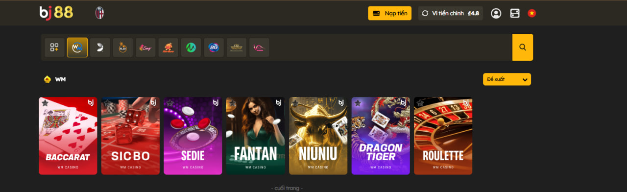 Baccarat BJ88 – Tổng quan về luật chơi và mẹo cược 3 WM CASINO có cung cấp khoảng 7 trò chơi Live cùng dealer đó là: Baccarat, Sicbo, SEDIE, Fantan, NIUNIU, Dragon Tiger, Roulette